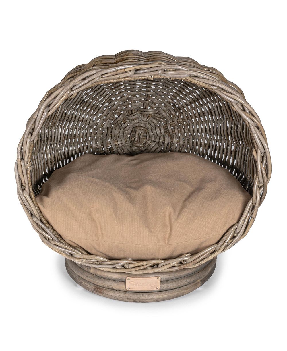 Socket Dome 19.5" x 17" Bohemian Handwoven Rattan Pet Bed with Machine-Washable Cushion, Kubu Gray