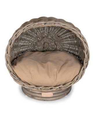 Socket Dome 19.5" x 17" Bohemian Handwoven Rattan Pet Bed with Machine-Washable Cushion, Kubu Gray