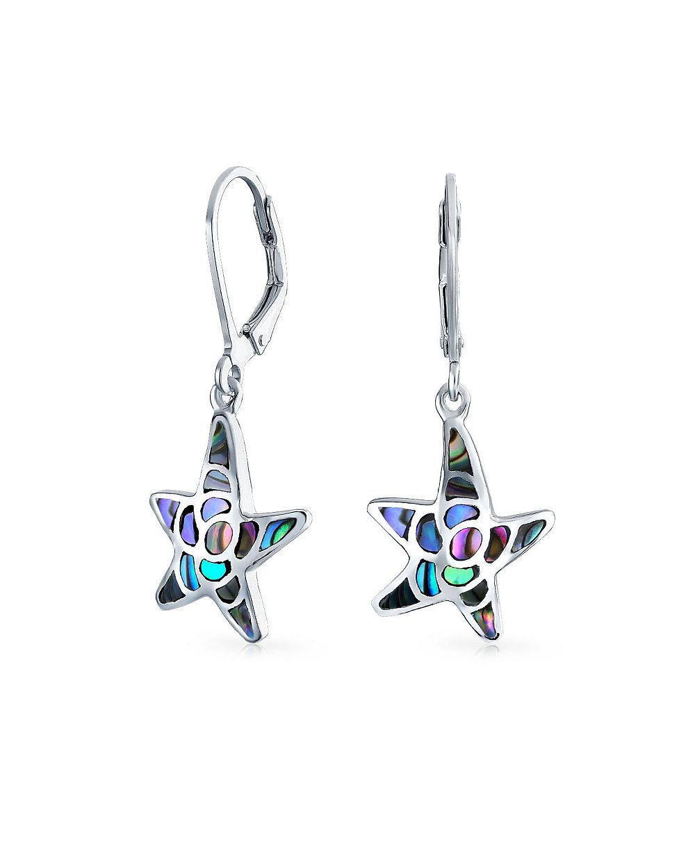 Серьги-подвески Bling Jewelry Nautical Rainbow Abalone Shell Starfish из стерлингового серебра.925