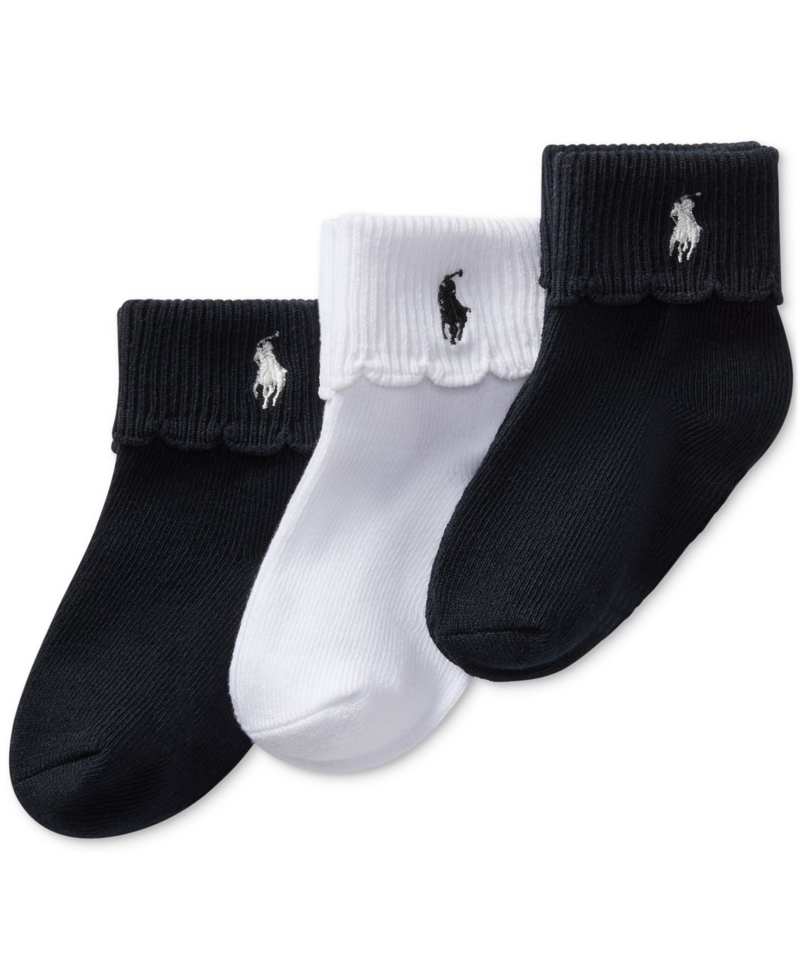 Polo Ralph Lauren Baby Girls Polo Baby Scallop Turn-Cuff Socks, 3 Pack