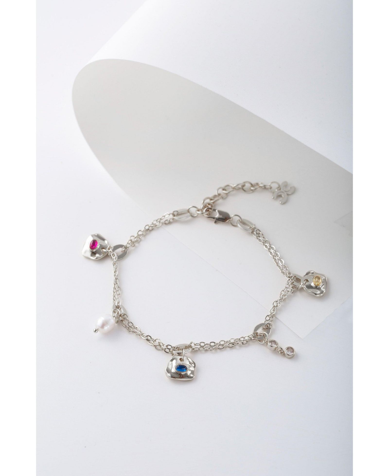 Iris Colored Cubic Zirconia and Freshwater Pearl Charms Anklet
