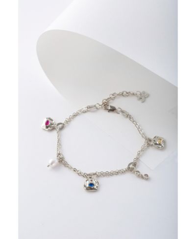Iris Colored Cubic Zirconia and Freshwater Pearl Charms Anklet