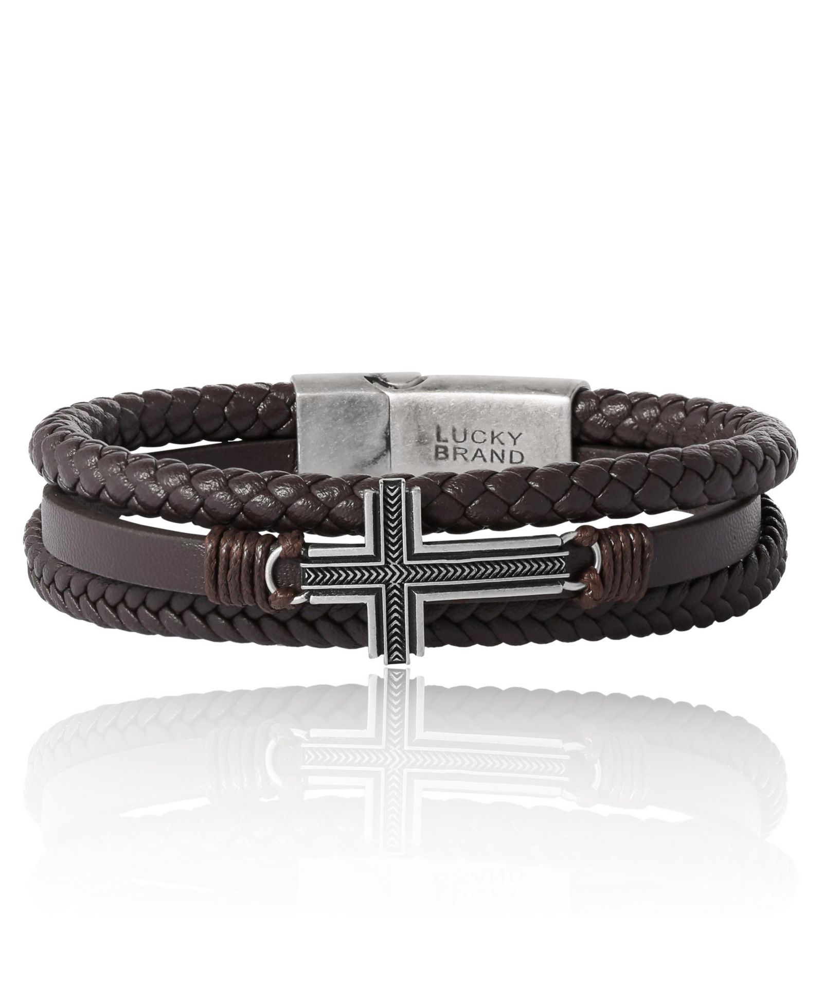 Lucky Brand Мужской браслет Textured Cross 8.5" Antique Silver Flash-Plated украшение с крестом