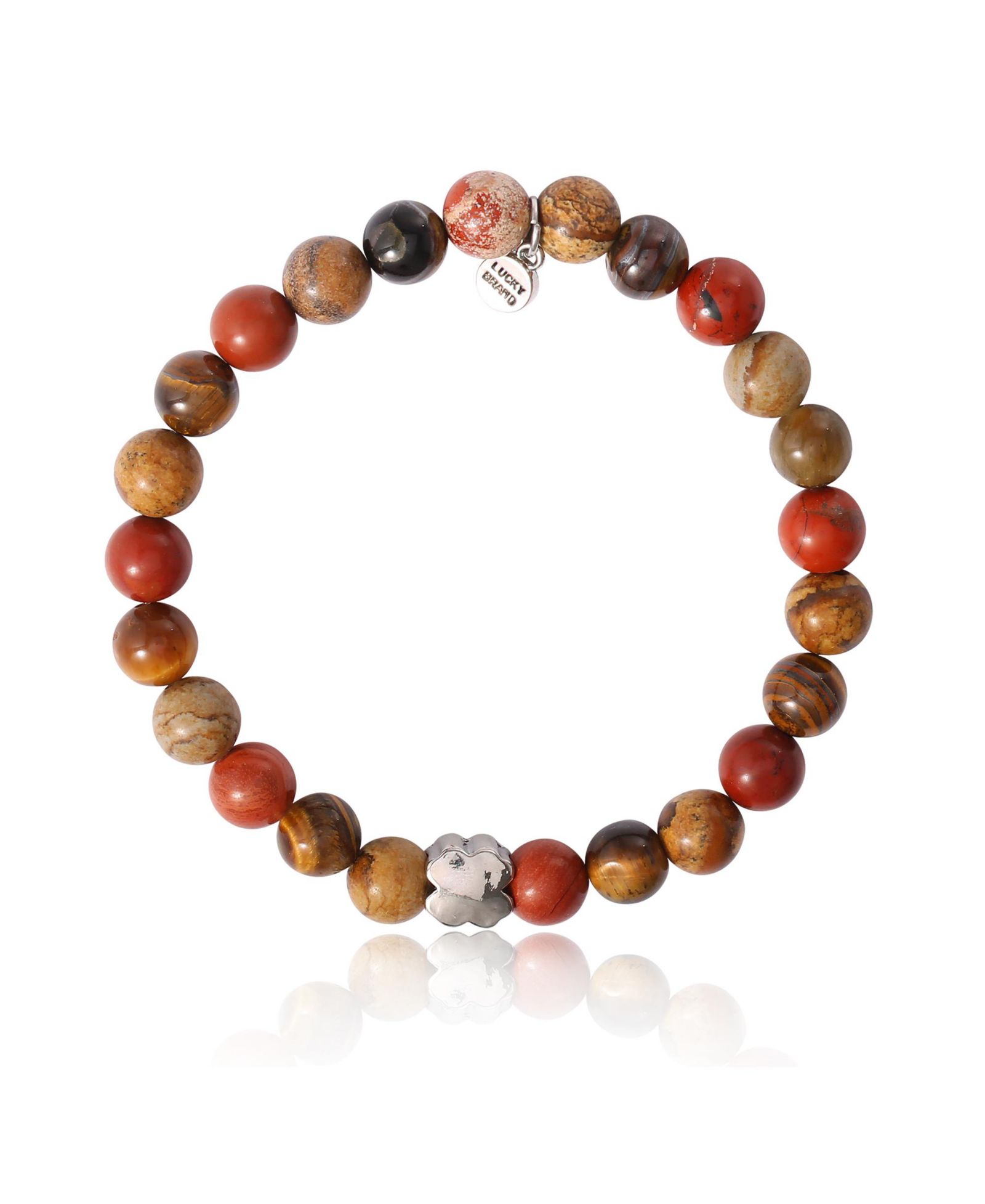 Lucky Brand Red Jasper Mens Bracelet, Stretch Beaded Bracelet for Men with Clover Logo and Jasper Beads