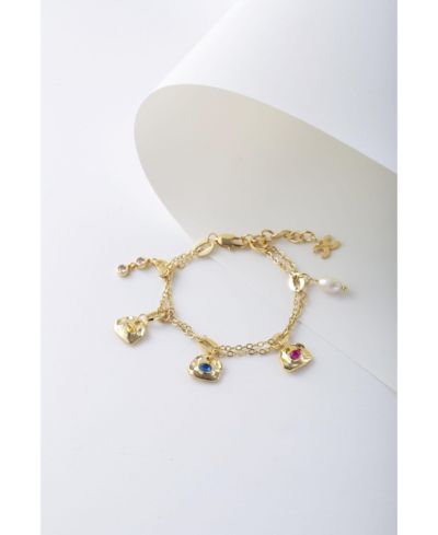 Iris Colored Cubic Zirconia and Freshwater Pearl Charms Bracelet