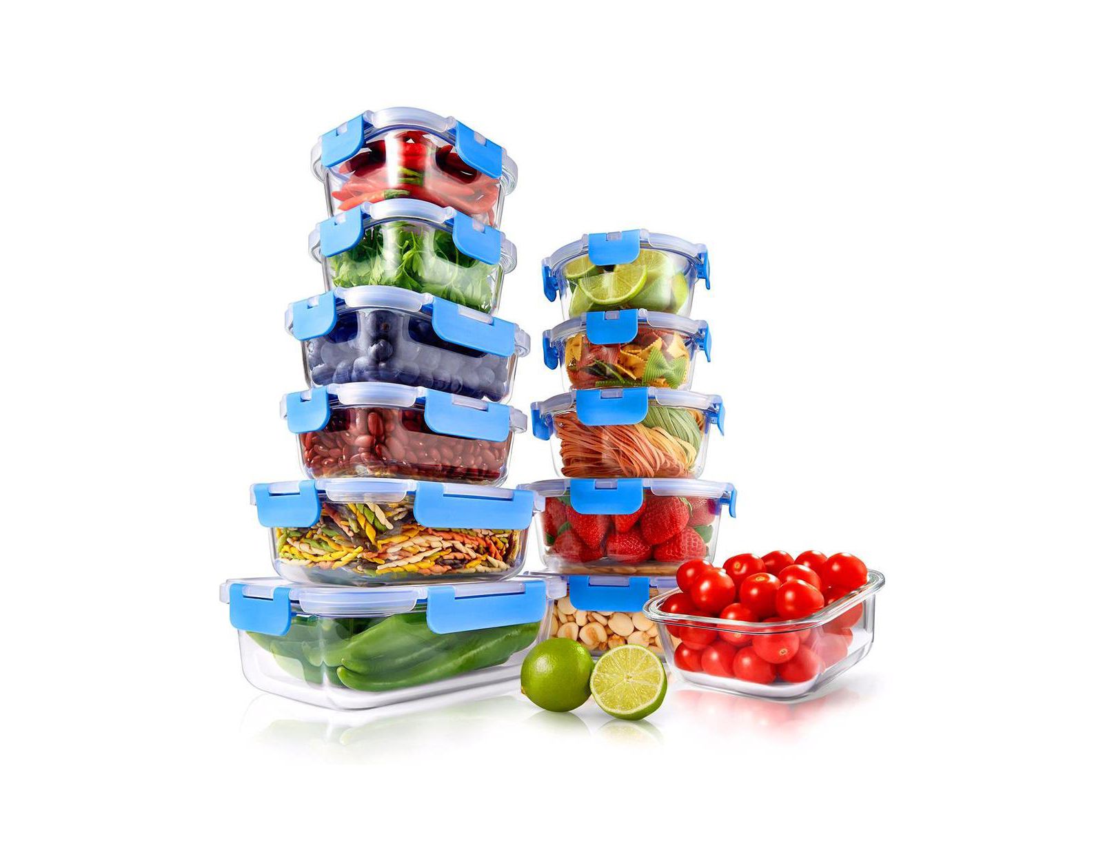 NutriChef 24-Piece Glass Food Storage Container Set with BPA-Free Airtight Locking Lids, Assorted Sizes - NCGLBU
