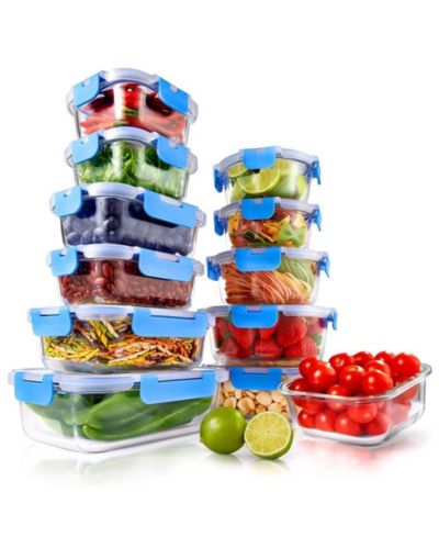 NutriChef 24-Piece Glass Food Storage Container Set with BPA-Free Airtight Locking Lids, Assorted Sizes - NCGLBU