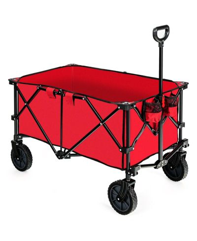 SUGIFT Outdoor Folding Wagon Cart with Adjustable Handle and Universal Wheels-Red