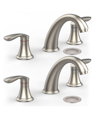 gaomon Bathroom Sink Faucet, Faucet for Bathroom Sink, Widespread Brushed Nickel Bathroom Faucet 3 Hole (Brushed Nickel 2 Packs)