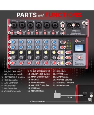 Pyle 8-канальный Bluetooth студийный DJ-микшер с USB и фантомным питанием - PMX848BT