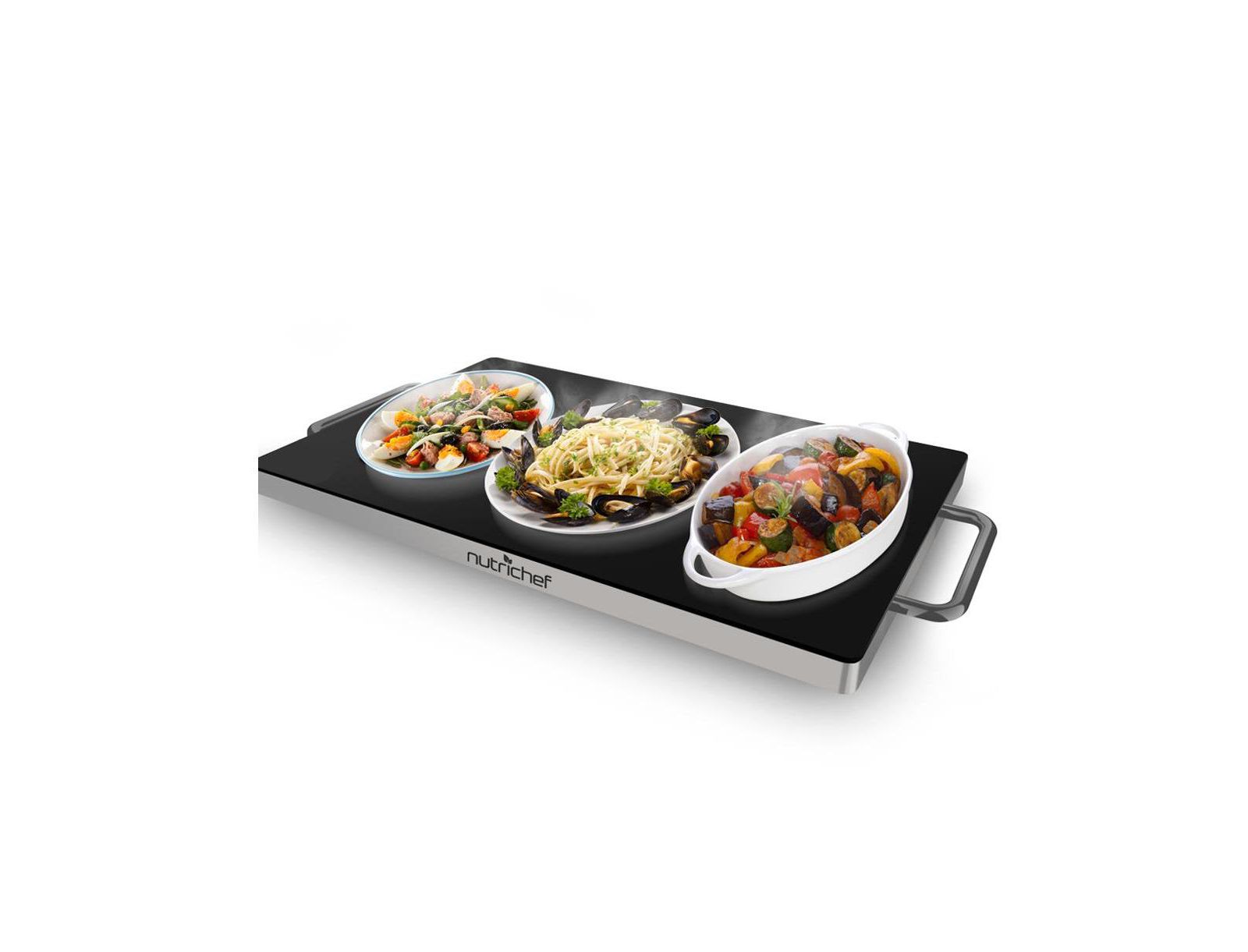 NutriChef Electric Warming Tray with Non-Stick Heat-Resistant Glass Plate, 19.8" x 11.9" Heating Surface - PKWTR45