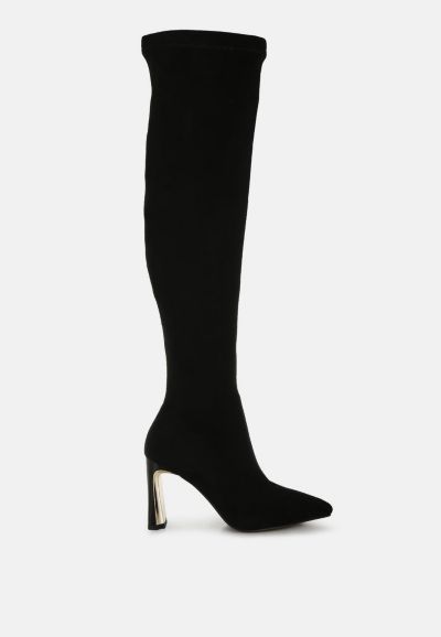 London Rag Women's Star Gazer Slim Block Heel Long Boots