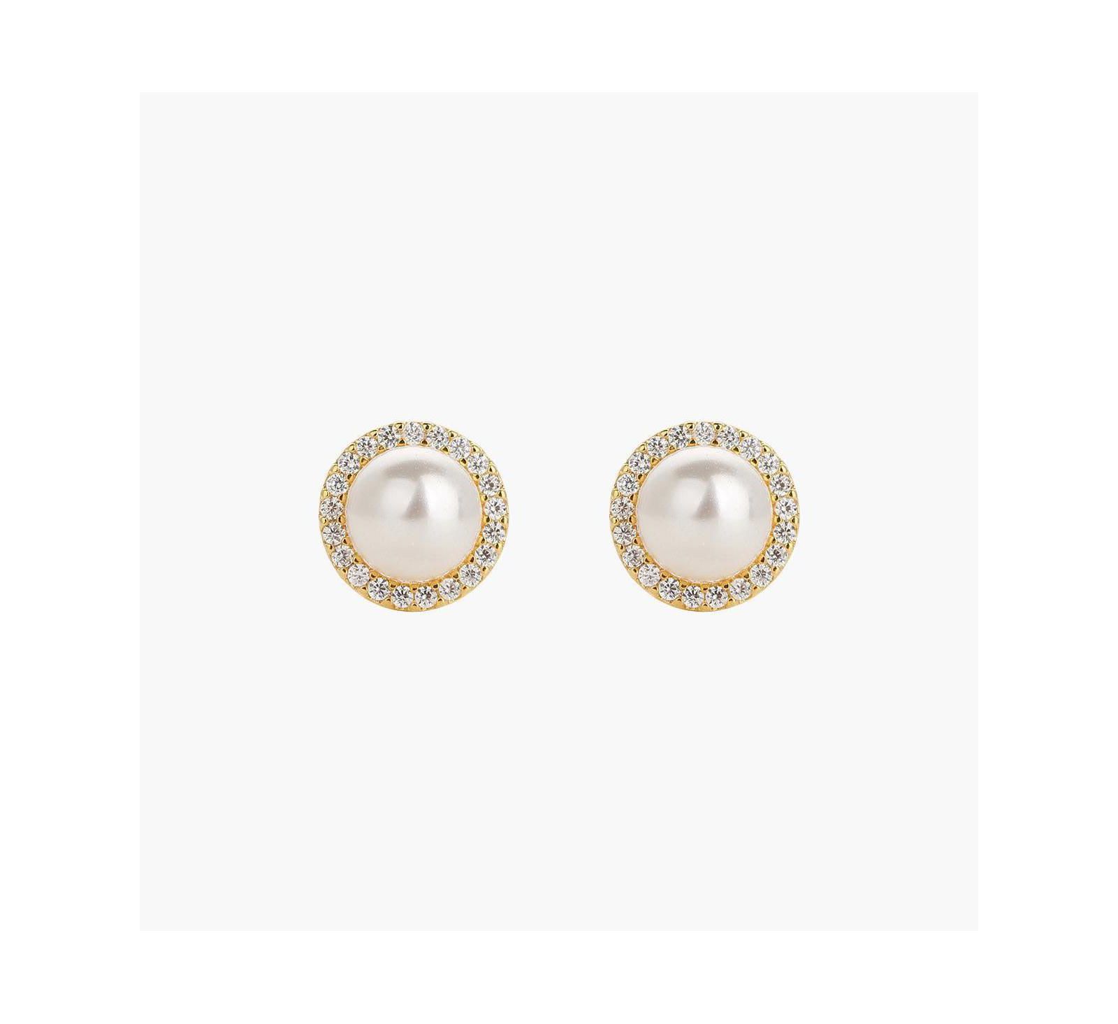 Sterling Silver 18k Gold Plated Eleanor Pearl Stud Earrings Stylish