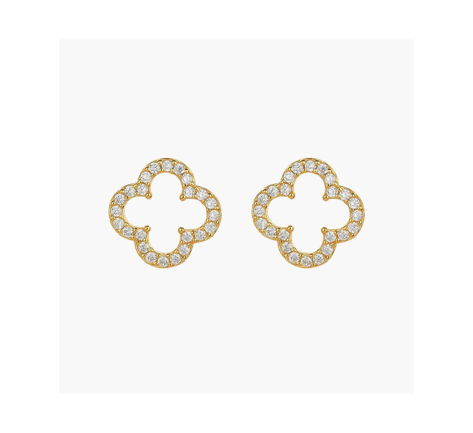 Sterling Silver 18k Gold Plated Aria Clover Stud Earrings Daily Luck