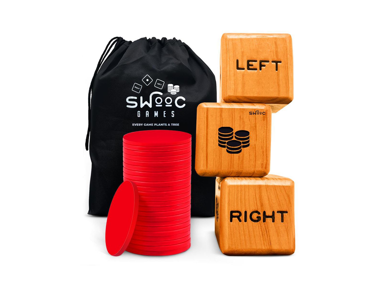Деревянная настольная игра SWOOC Giant Right Center Left Dice Game (All Weather) с 24 фишками