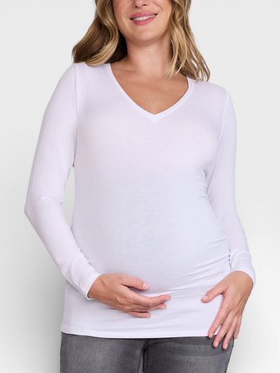 Motherhood Maternity Женский трикотажный лонгслив с V-образным вырезом и бочными складками