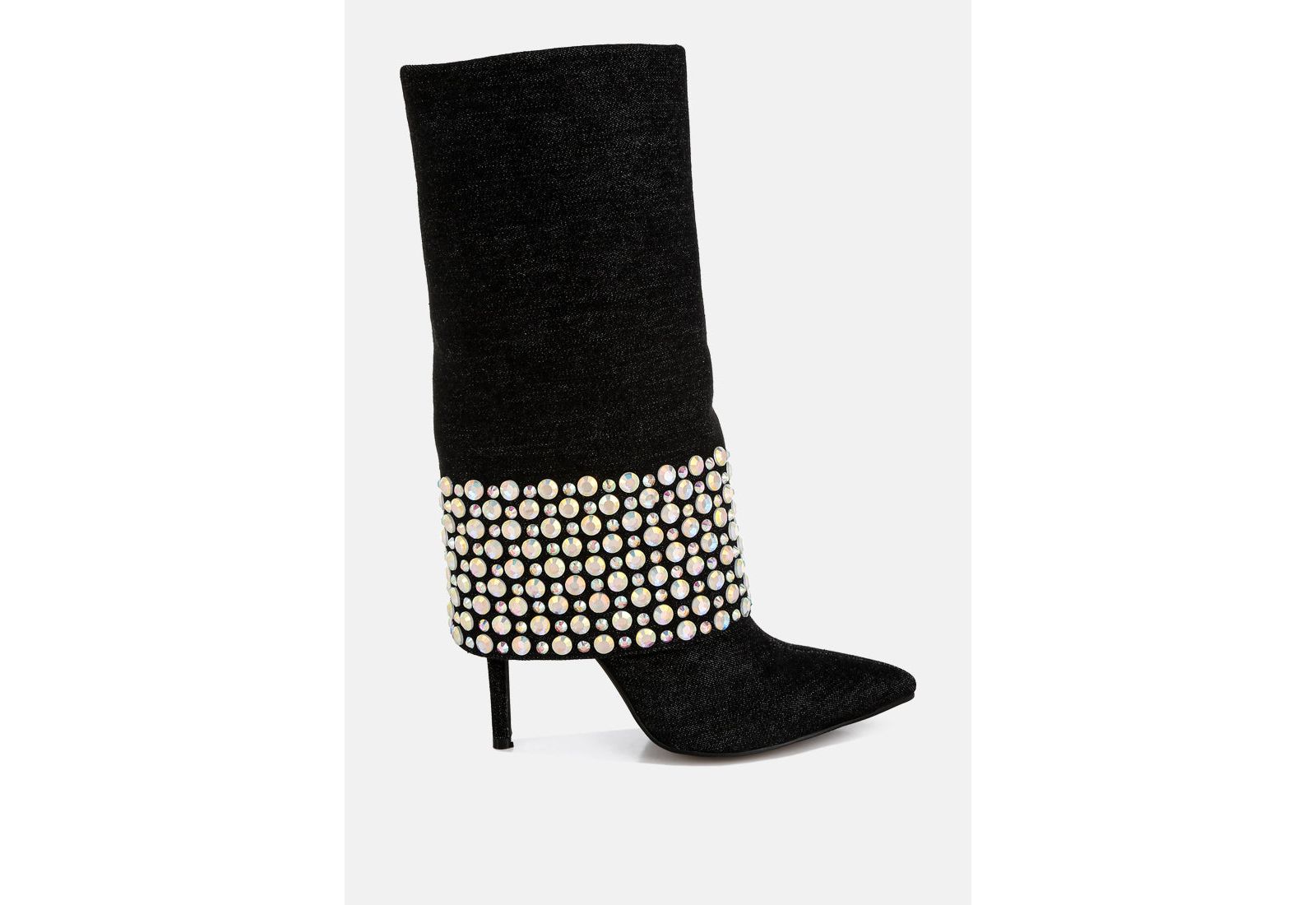 London Rag Womens Mike Drop Diamante and Rhinestones Denim Boots