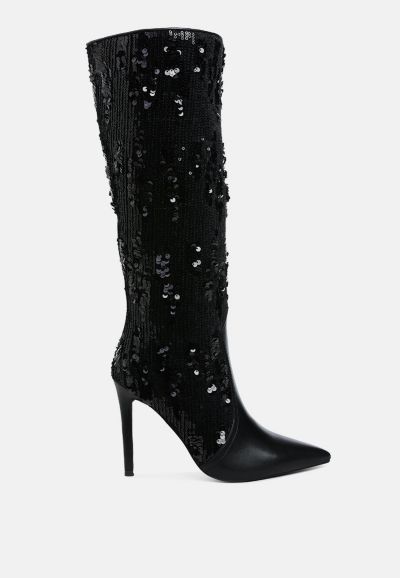 London Rag Womens Sitarah Sequin Embellished Metallic Long Boots