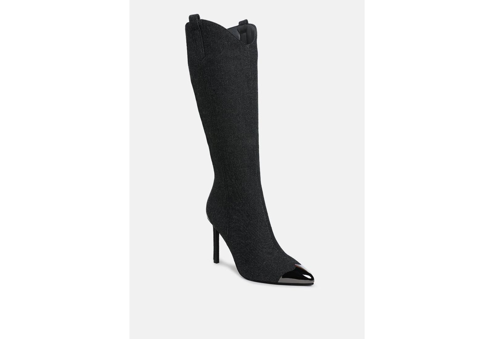 London Rag Womens Ridda Metallic Cap Toe Denim Boots