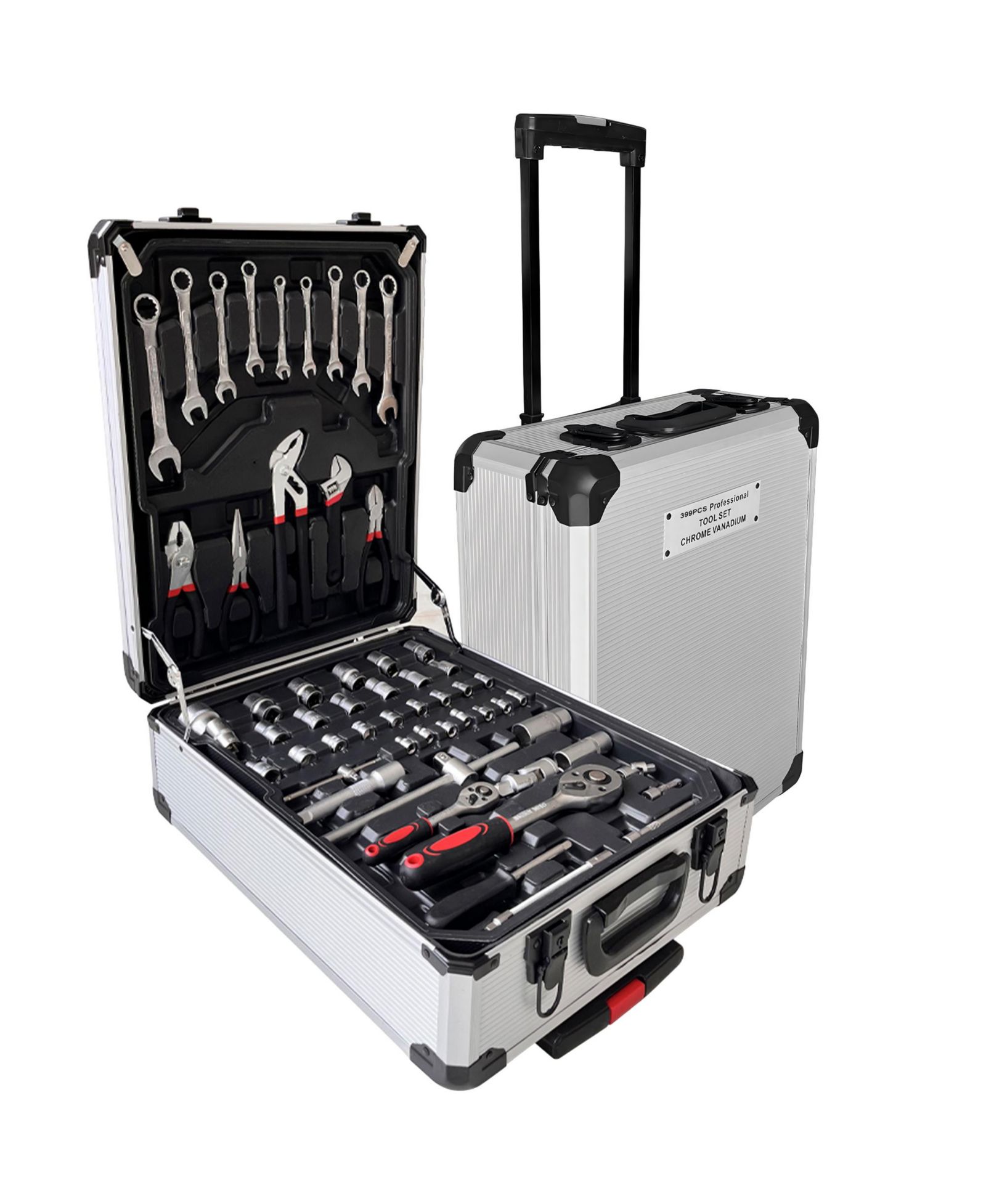 SUGIFT 399-Piece Home Repair Tool Box, Tool Set Kit with 4 Drawers And Wheels