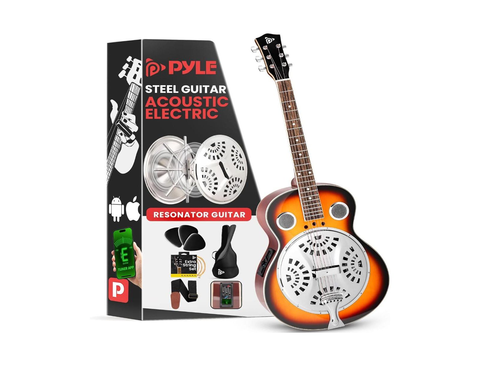 Pyle акустическая гитара 39.8" с набором аксессуаров, Deep Cherry Sunburst, PGA500BR