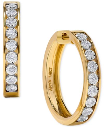 Серьги-кольца с бриллиантами Diamond Channel Set, 1/4 ct. t.w., золото 14k