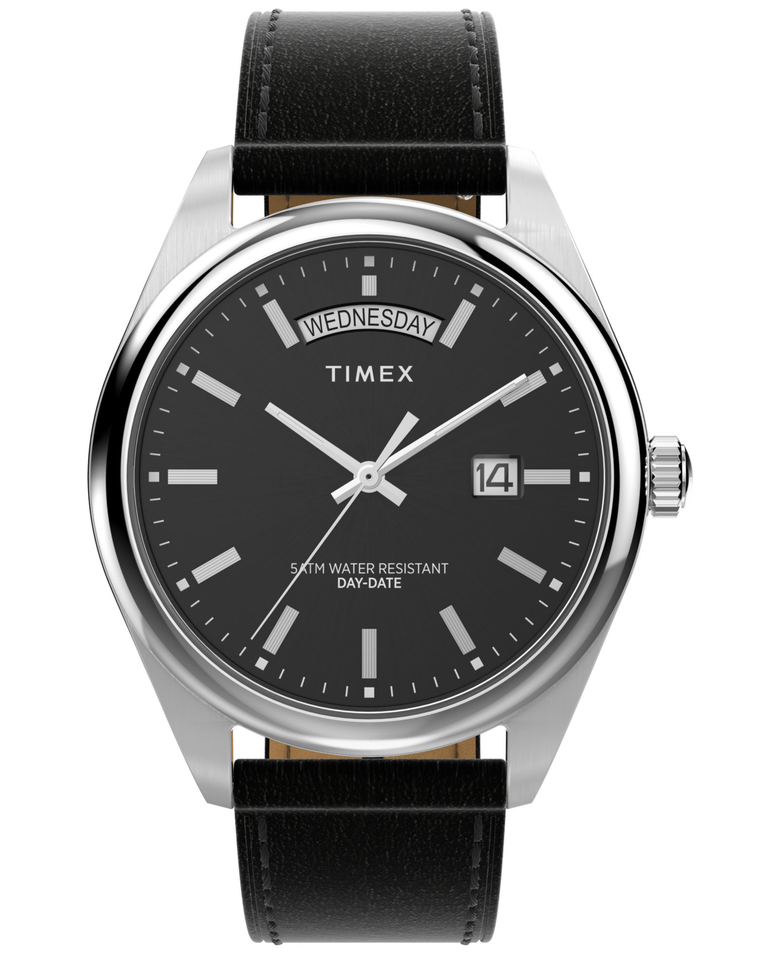 Timex Men's Analog Black Leather Strap Watch, 41mm