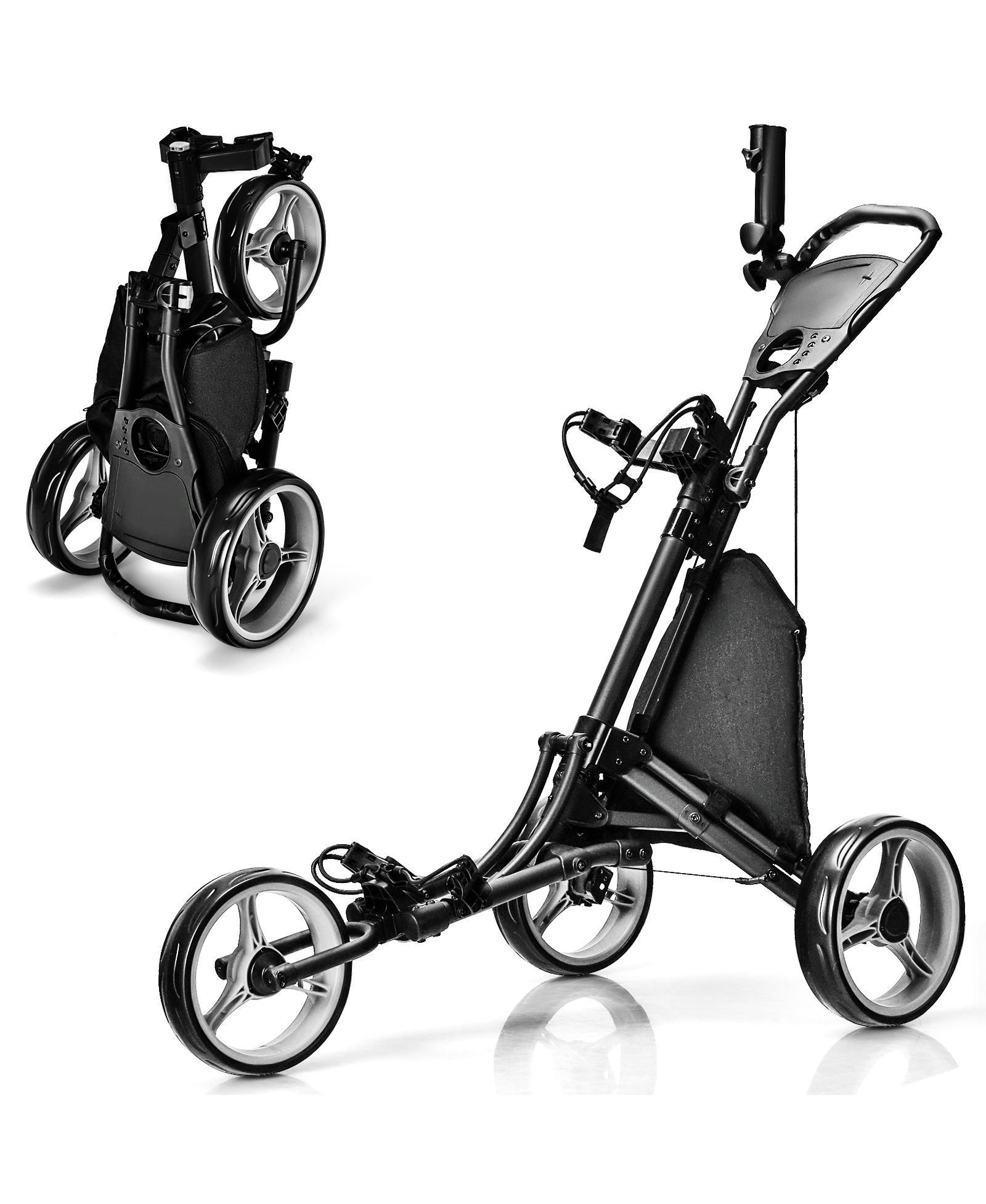 3 Wheels Folding Golf Push Cart with Storage Bag and Scoreboard