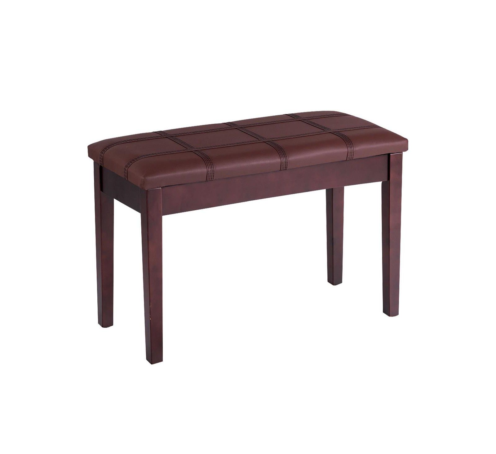 Solid Wood Piano Bench with Storage and PU Leather Cushion, Seats 2
