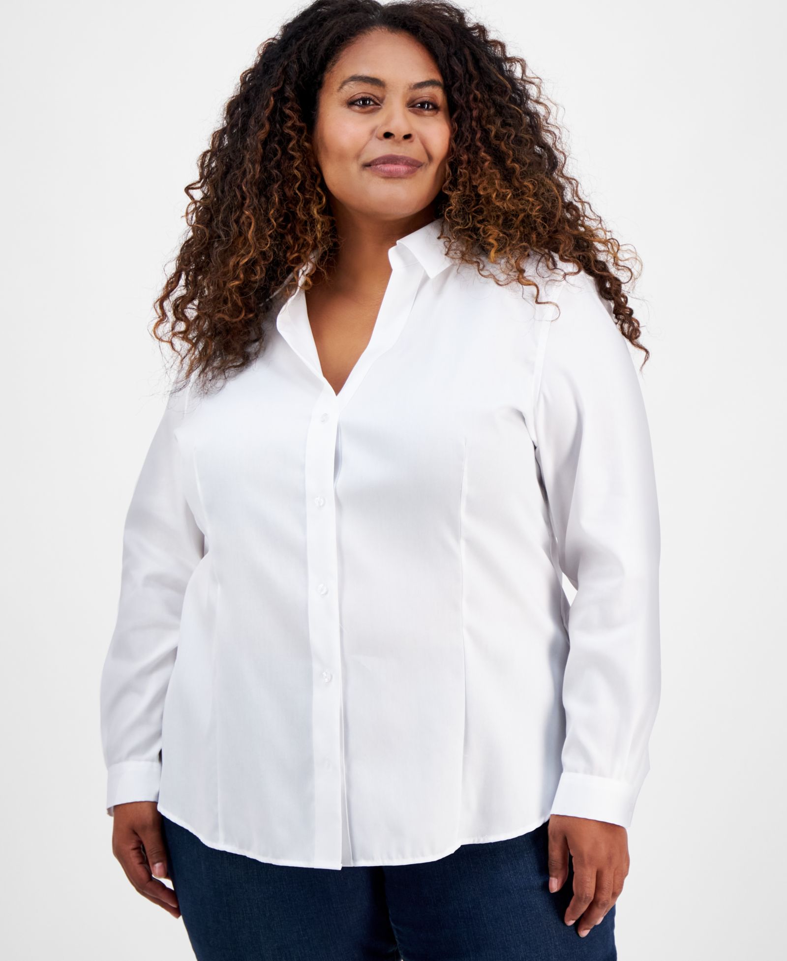 Jones New York Plus Size Хлопковая рубашка на пуговицах