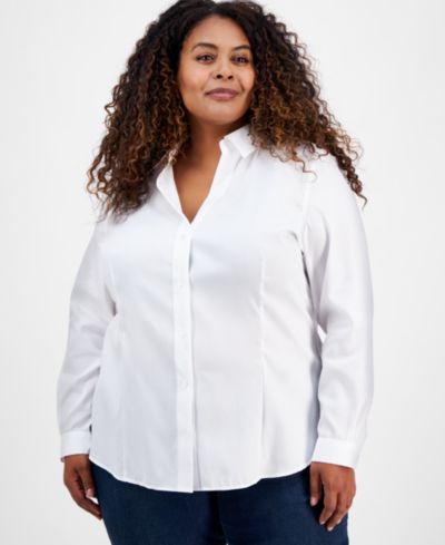 Jones New York Plus Size Хлопковая рубашка на пуговицах