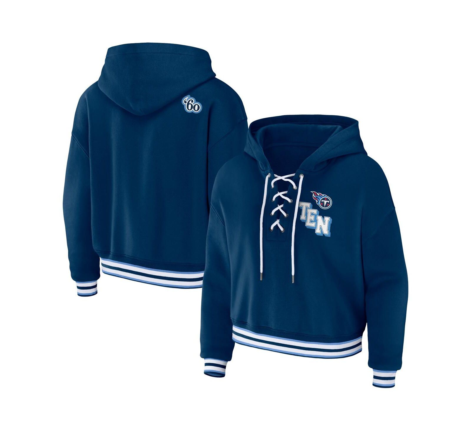 Худи WEAR by Erin Andrews Women's Navy Tennessee Titans Lace-up Pullover