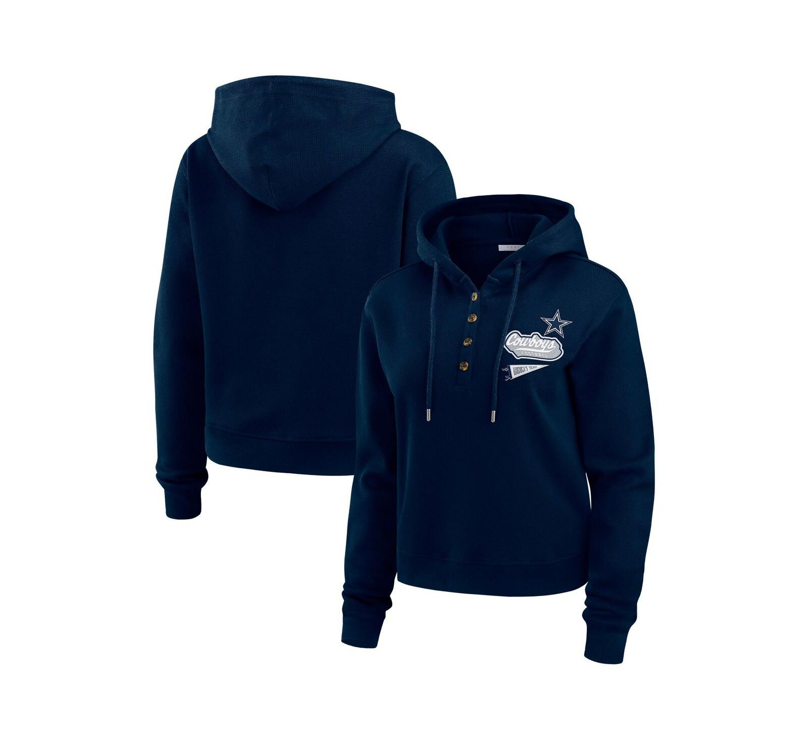 WEAR by Erin Andrews Women's Navy Dallas Cowboys Waffle-Knit Pullover Hoodie