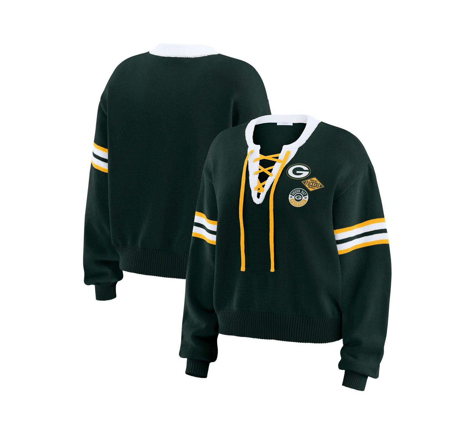 Женский свитер WEAR by Erin Andrews Green Green Bay Packers Lace-Up