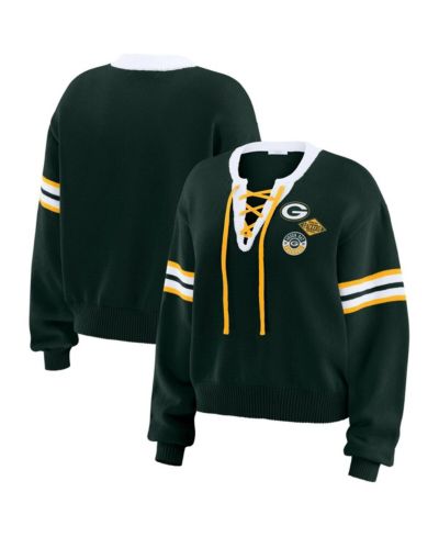 Женский свитер WEAR by Erin Andrews Green Green Bay Packers Lace-Up