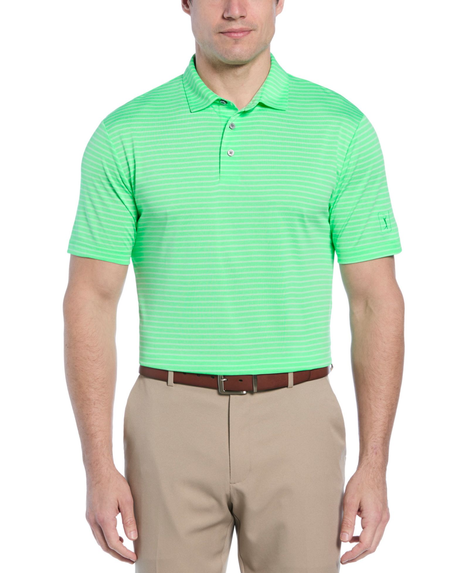 PGA TOUR Men's Heathered Feeder Stripe Golf Polo Shirt