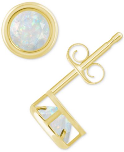 Lab-Created Opal Bezel Stud Earrings (1-1/5 ct. t.w.) Stud Earrings in 10k Gold (Also in Additional Gemstones)