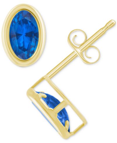 Серьги-гвоздики с сапфиром овальной формы в 10k желтом золоте (1-1/2 ct. t.w.)