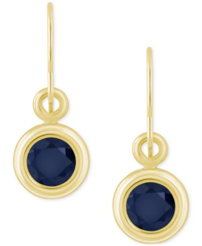 Sapphire Bezel Fish Hook Drop Earrings (3/4 ct. t.w.) in 10k Gold (Also Available in Ruby & Emerald)