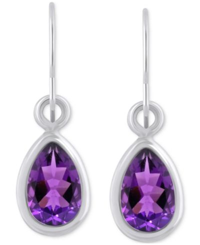 Amethyst Pear Bezel Drop Earrings (3/4 ct. t.w) in 10k Gold (Also in Additional Gemstones)
