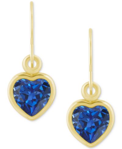 Gemstone Heart Drop Earrings in 10k Yellow Gold (also in 10k White Gold)