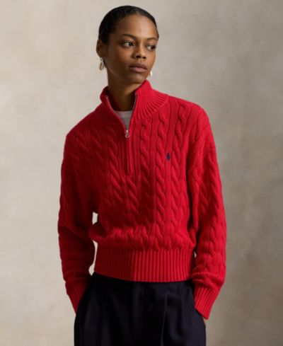 Polo Ralph Lauren Женский Cable-Knit Cotton Quarter-Zip Sweater