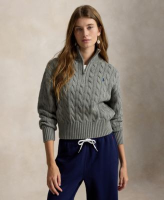 Polo Ralph Lauren Women's Cable-Knit Cotton Quarter-Zip Sweater