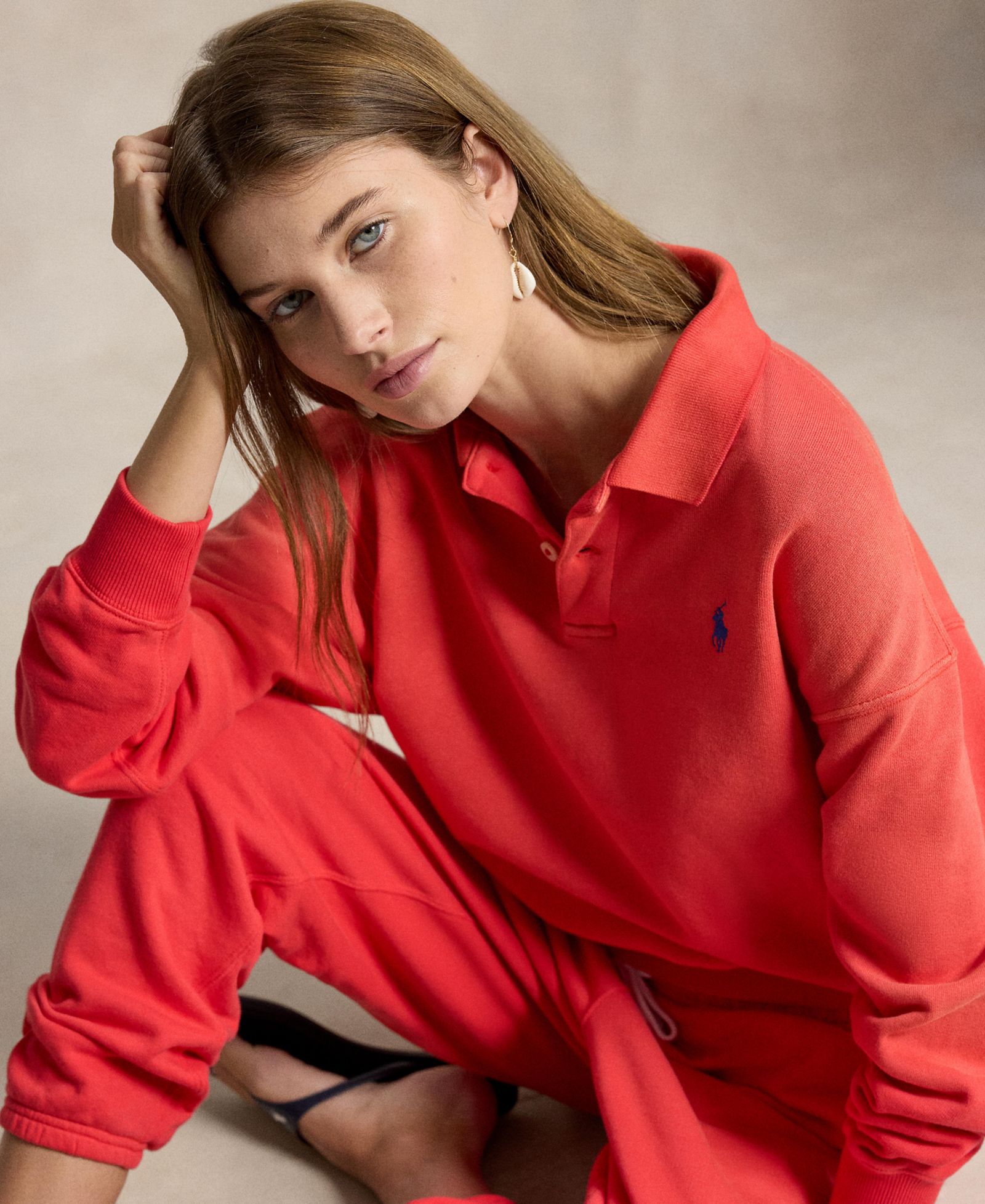 Polo Ralph Lauren Women's Lightweight Fleece Long-Sleeve Polo Sweatshirt