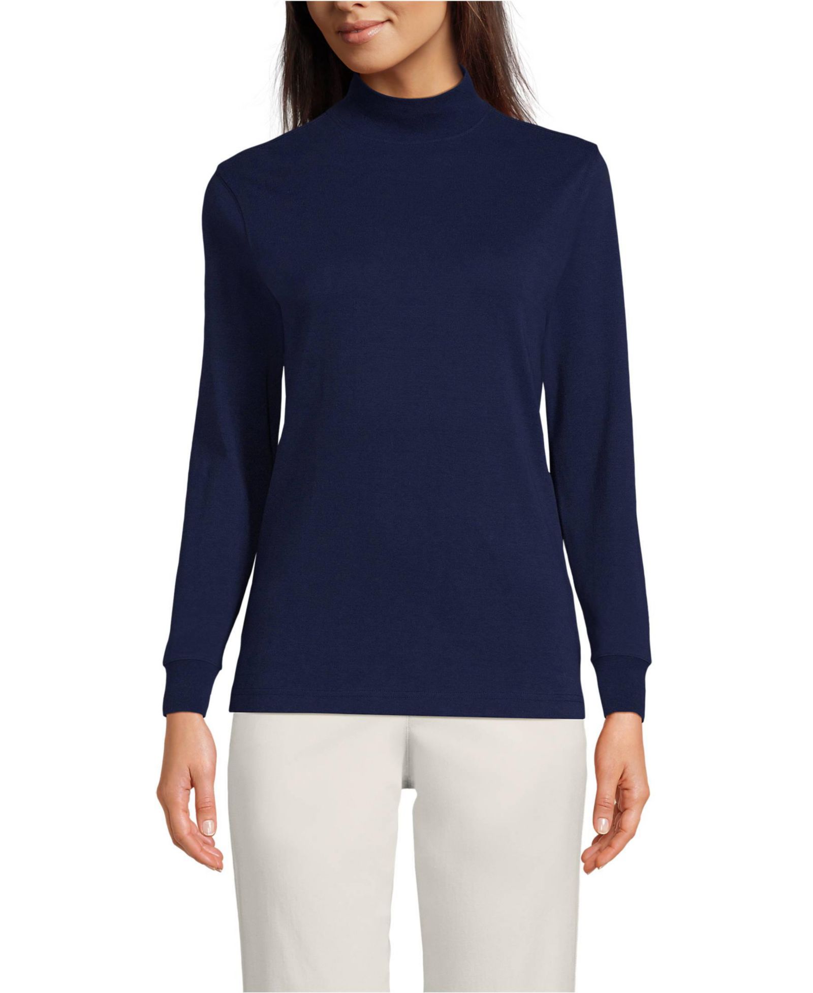 Lands' End Women's Relaxed Cotton Long Sleeve Mock Turtleneck Tops