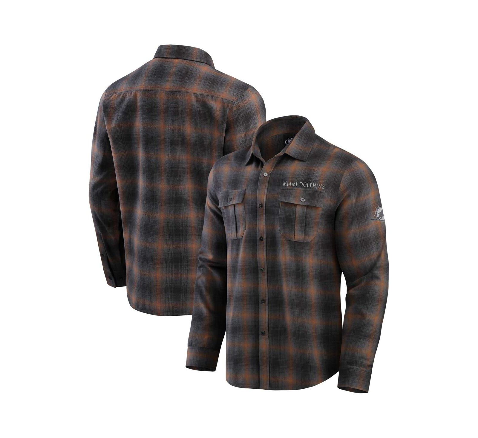 Fanatics Мужская Charcoal Miami Dolphins Classic Flannel Long Sleeve Button-Up Shirt