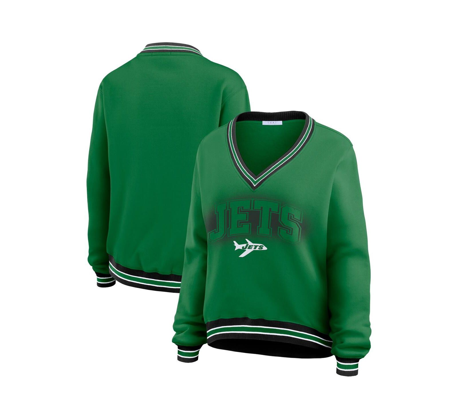 Женская свободная кофта WEAR by Erin Andrews с длинным рукавом и V-образным вырезом, зеленая, New York Jets