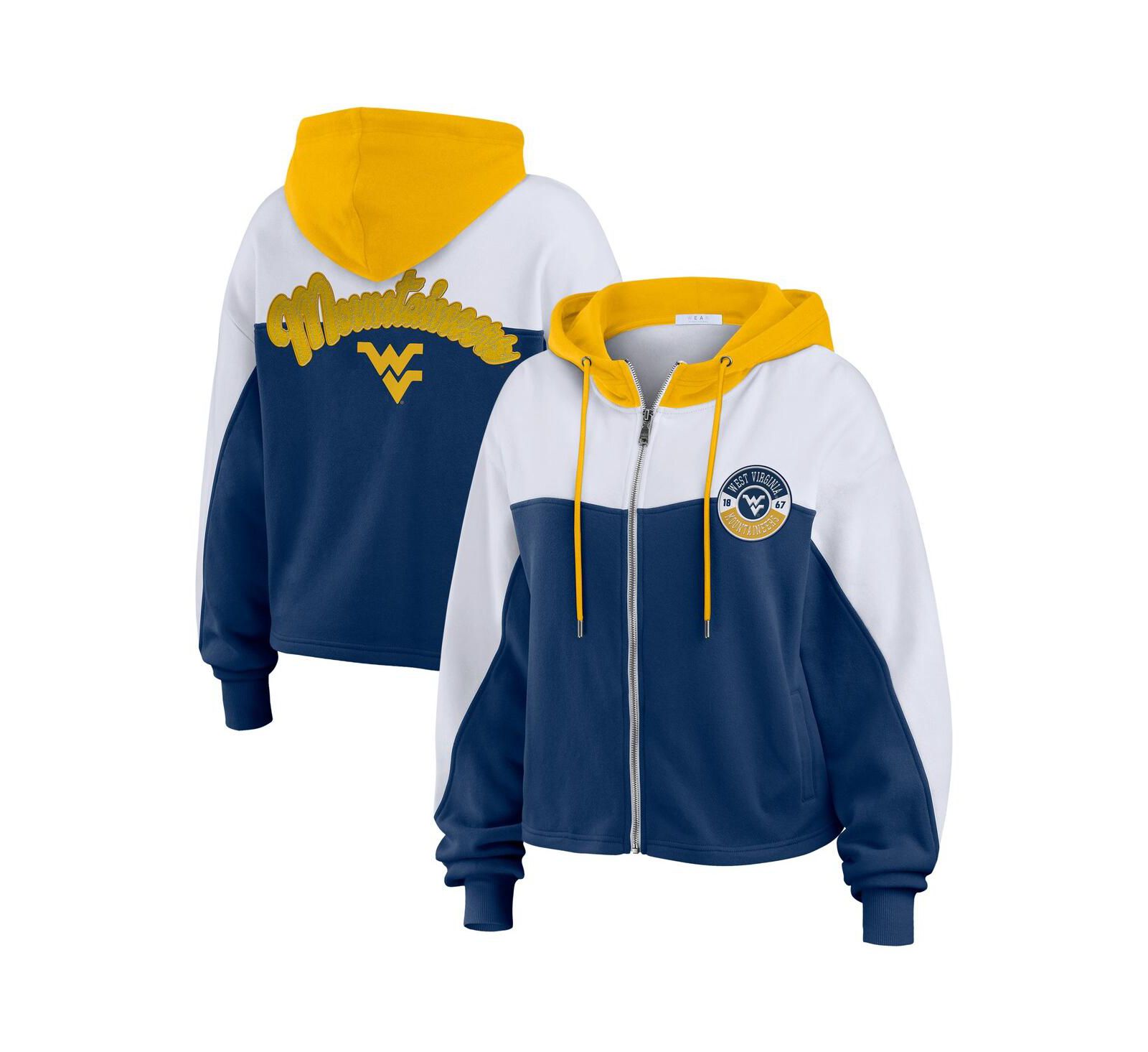Женское худи WEAR by Erin Andrews Navy West Virginia Mountaineers Color-Block Full-Zip