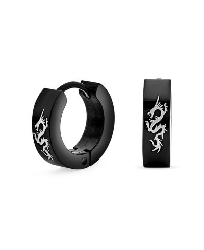Bling Jewelry Asian Dragon Mini Hoop Huggie Earrings Silver Tone Stainless Steel