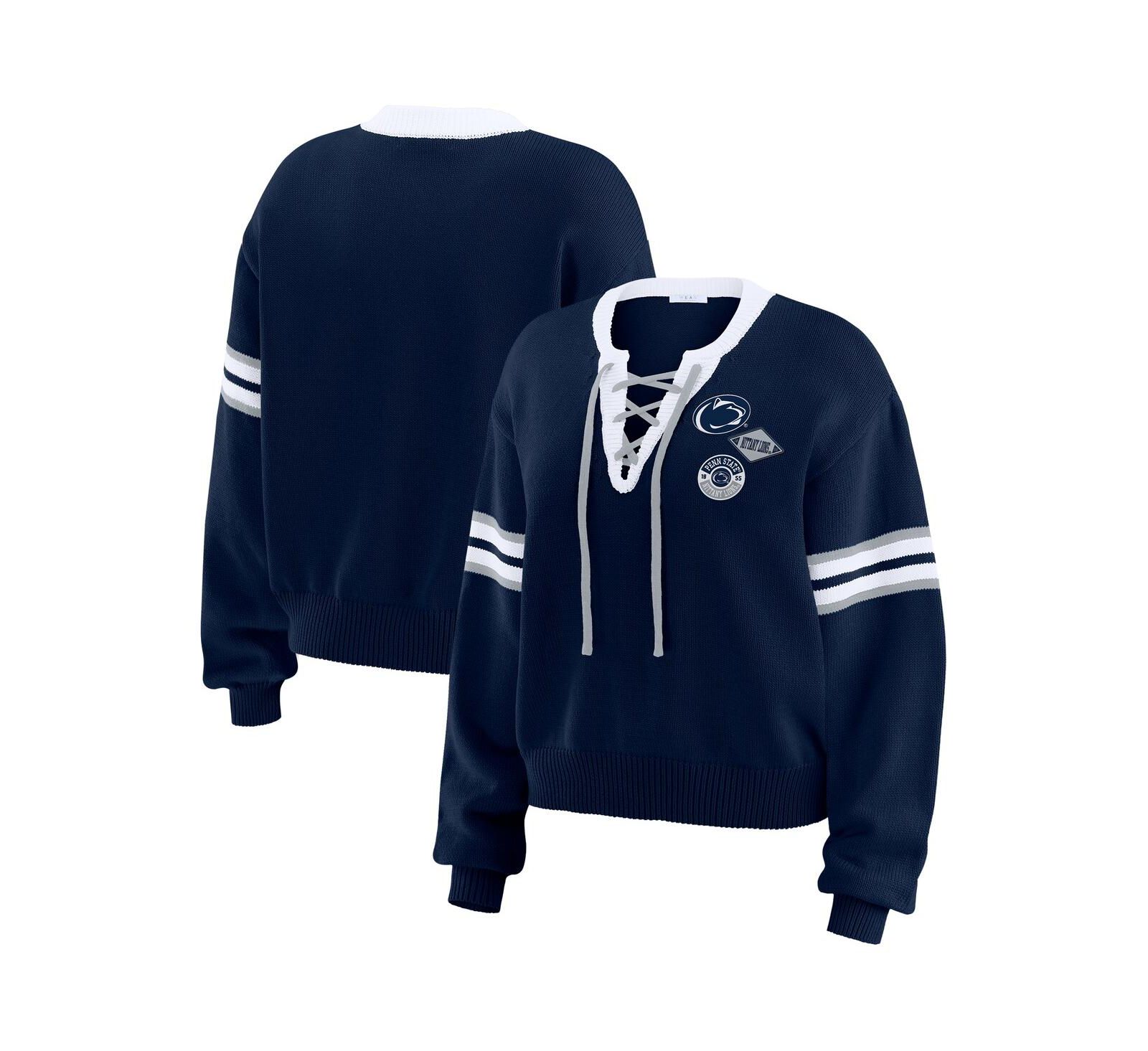 Женский свитер WEAR by Erin Andrews Navy Penn State Nittany Lions Lace-Up Pullover